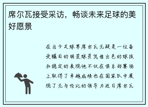 席尔瓦接受采访，畅谈未来足球的美好愿景