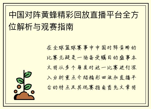 中国对阵黄蜂精彩回放直播平台全方位解析与观赛指南
