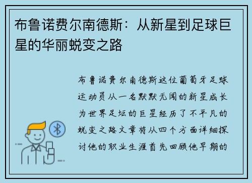 布鲁诺费尔南德斯：从新星到足球巨星的华丽蜕变之路
