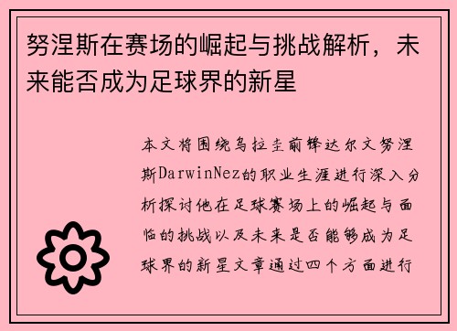 努涅斯在赛场的崛起与挑战解析，未来能否成为足球界的新星