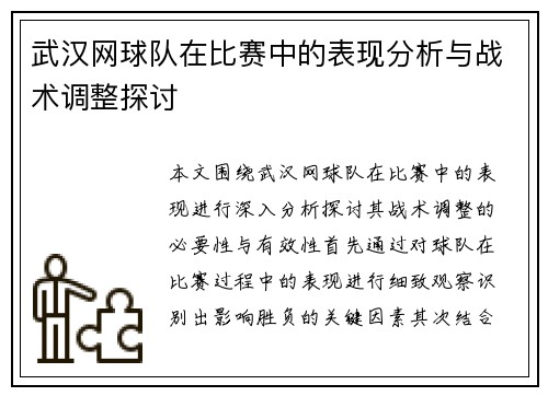 武汉网球队在比赛中的表现分析与战术调整探讨
