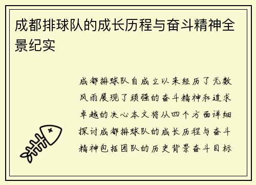 成都排球队的成长历程与奋斗精神全景纪实