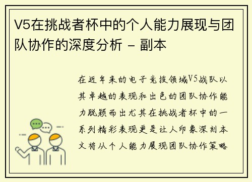V5在挑战者杯中的个人能力展现与团队协作的深度分析 - 副本